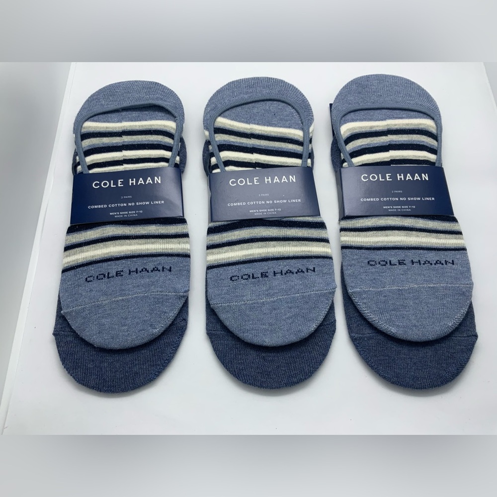 (6) Cole Haan Blue Striped Men's No Show Socks